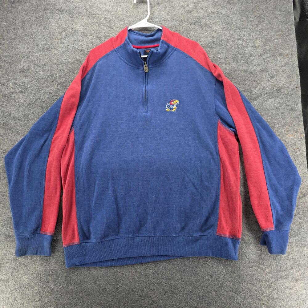 Three Square Sweatshirt Mens XL Blue 1/4 Zip Pullover Pockets Embroidered KU